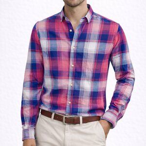 H&M Slim Fit Plaid Button-Down Shirt – Red/Blue, Size Small